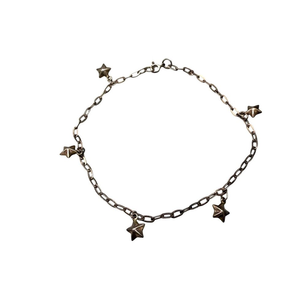Ankle Bracelet Anklet Stars Charm Chain Link Silver Tone 9.5 inches